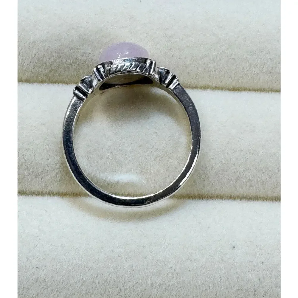 New Size 6 Pink Oval Cabochon Ring Silver Tone Floral Statement Ring R007